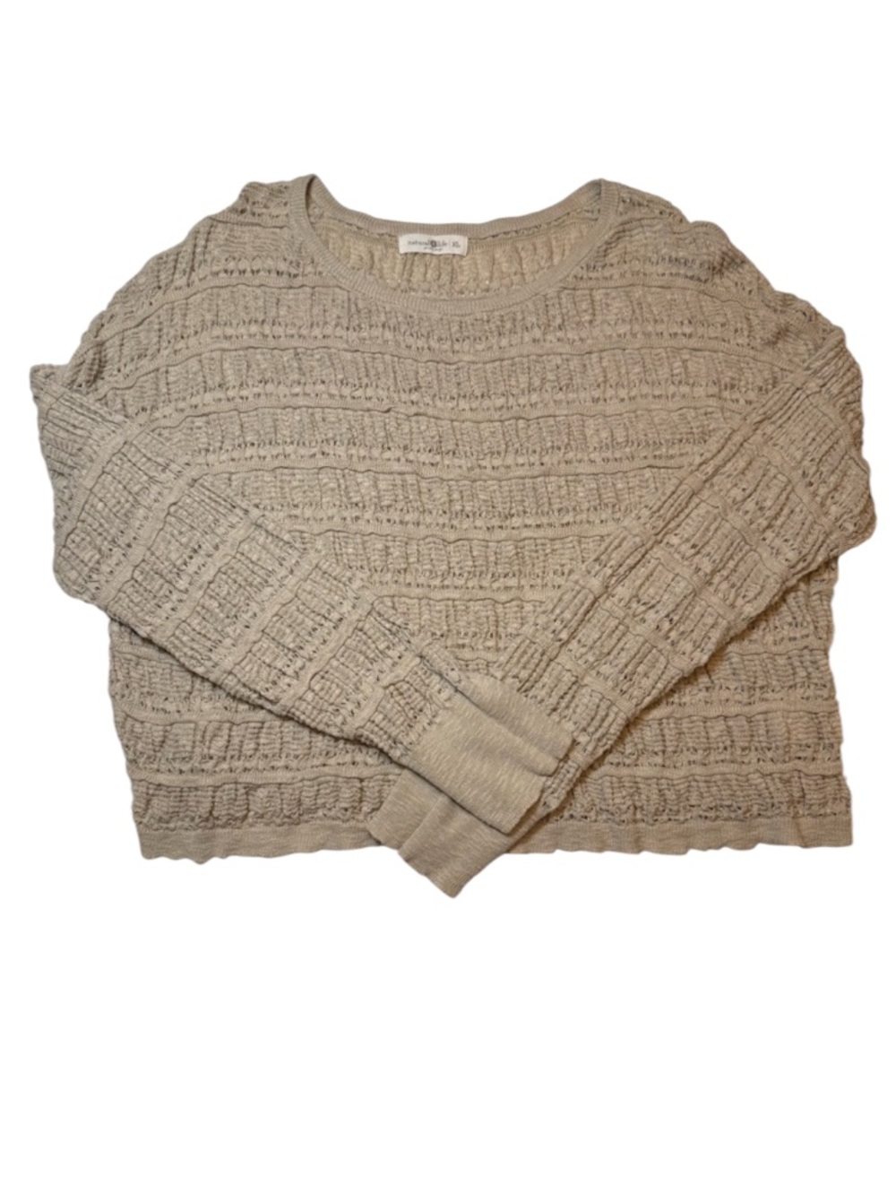 Natural Life Emily Textured Open Knit Sweater Size S Beige Cropped Boho - Picture 4 of 11